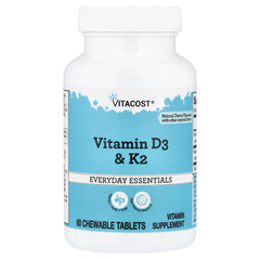 Vitacost, Everyday Essentials, Vitamin D3 & K2, Natural Cherry, 60 Chewable Tablets