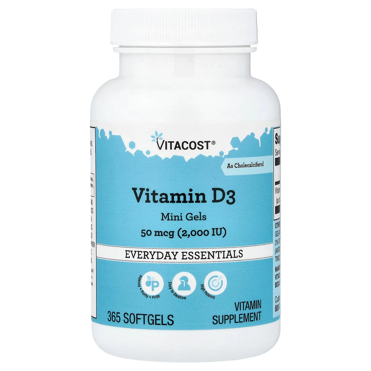 Vitacost, Vitamin D3 Mini Gels, 50 mcg (2,000 IU), 365 Softgels