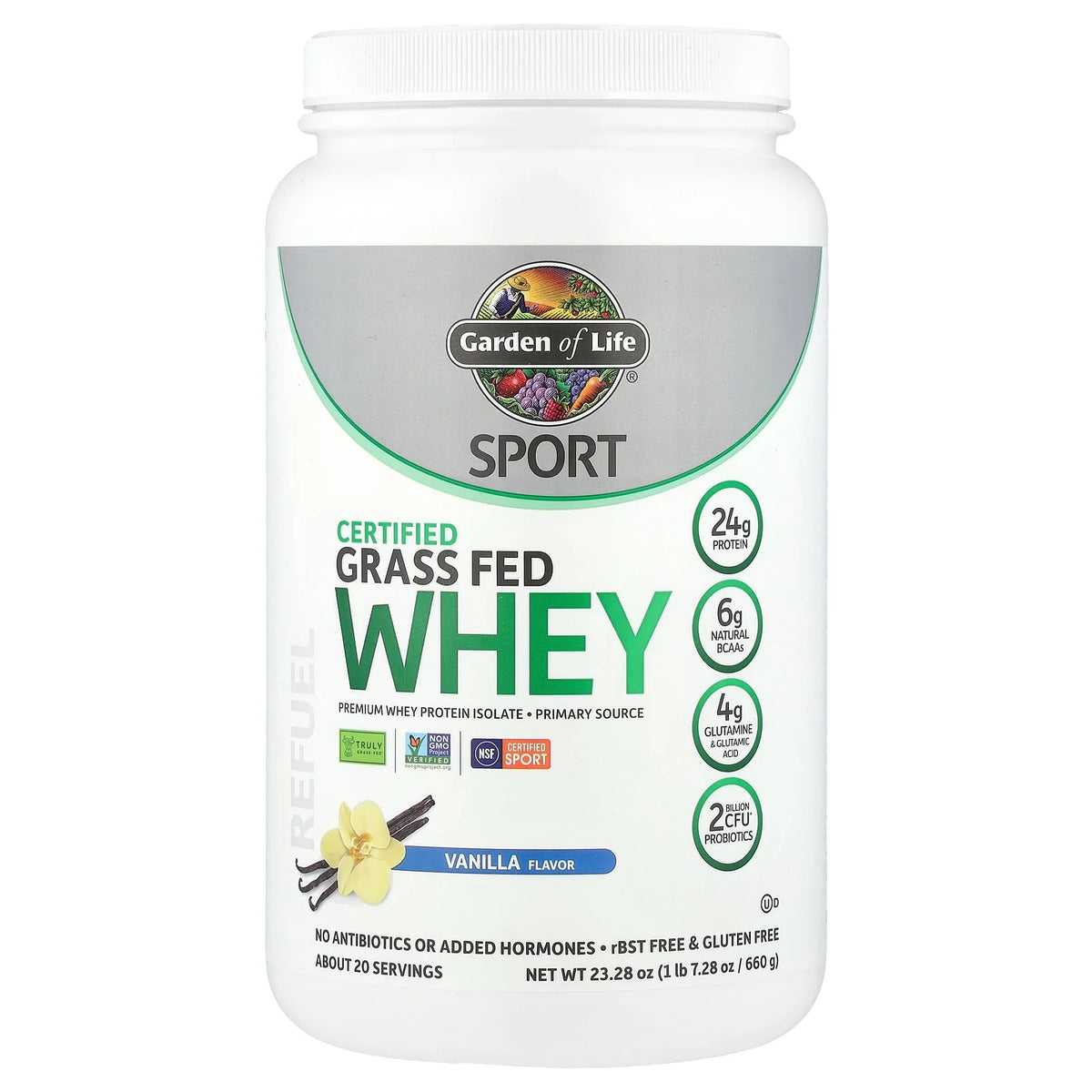 Garden of Life, Sport, Certified Grass Fed Whey, Vanilla, 1 lb 7.28 oz (660 g)