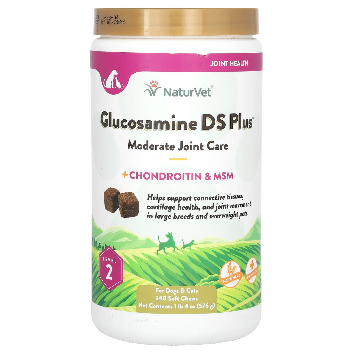 NaturVet, Glucosamine DS Plus, Moderate Joint Care Plus Chondroitin & MSM, For Dogs & Cats, Level 2, 240 Soft Chews, 1 lb 4 oz (576 g)